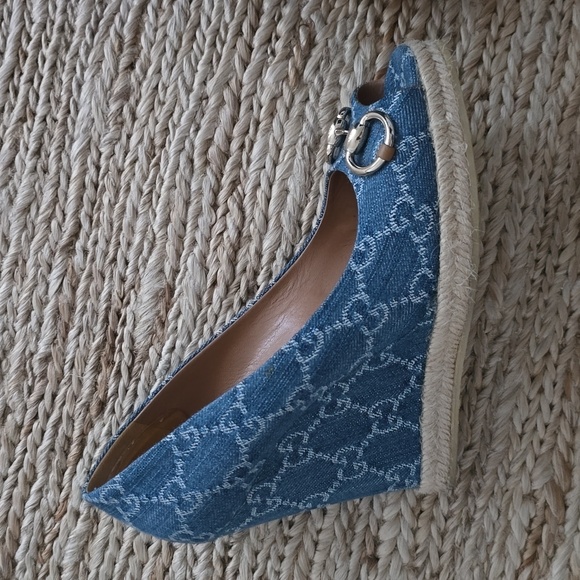 Gucci Wedges /  Blue Canvas Size 39 - Picture 2 of 5